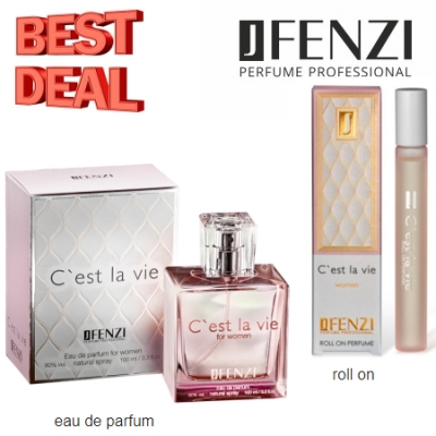 JFenzi Cest La Vie - Aktions-Set fur Damen, Eau de Parfum 100 ml, roll-on 10 ml