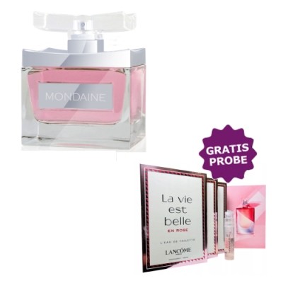Paris Bleu Mondaine Blooming Rose - Eau de Parfum fur Damen 95 ml, Probe Lancome La Vie Est Belle en Rose